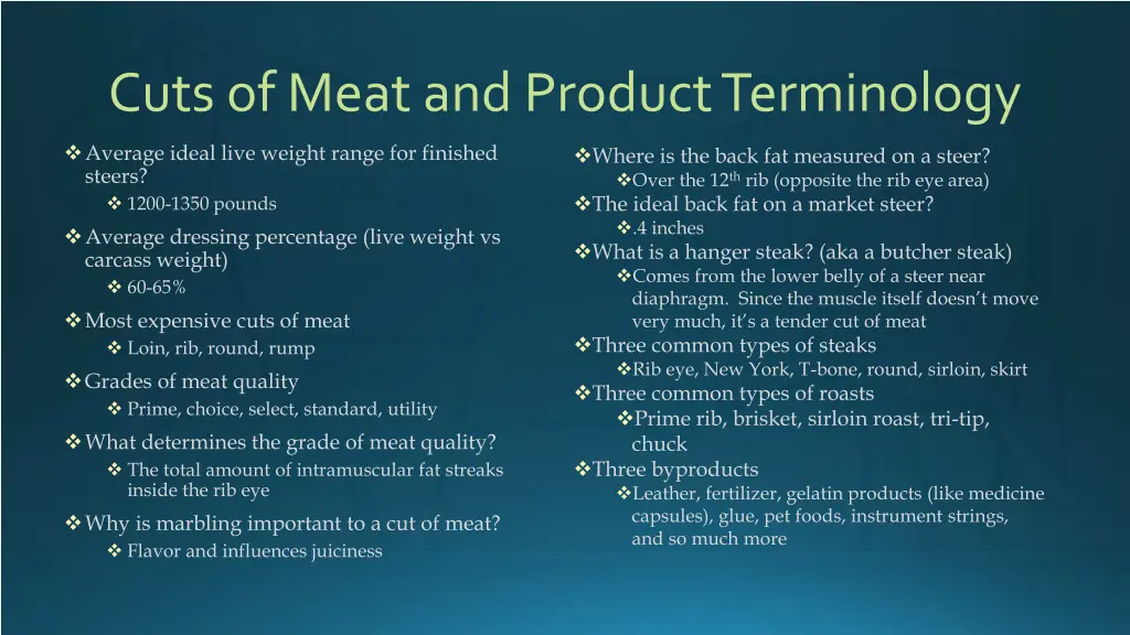 cuts of meat and product terminology