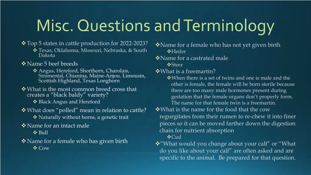 misc questions and terminology