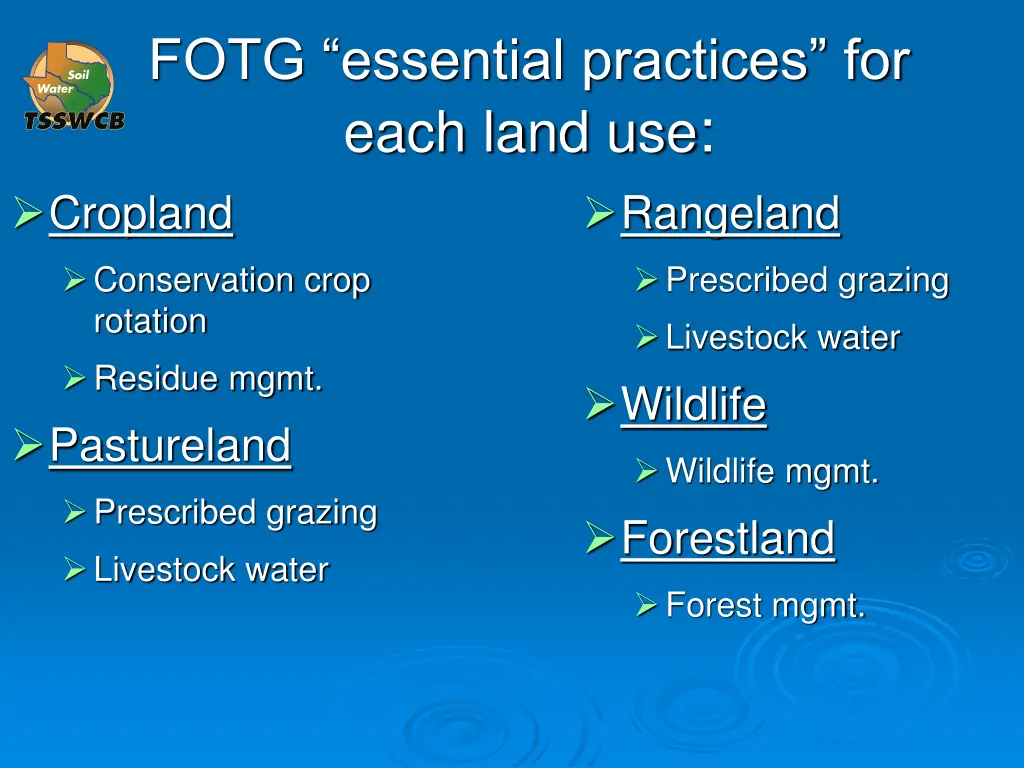 fotg essential practices for each land