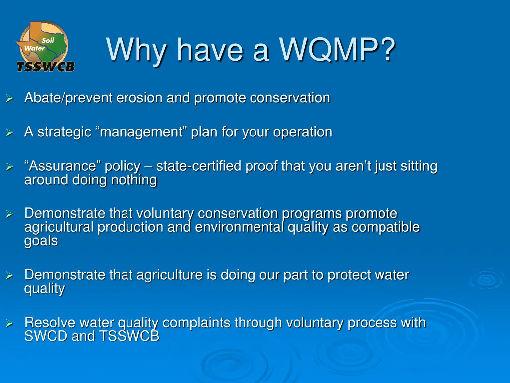 why have a wqmp