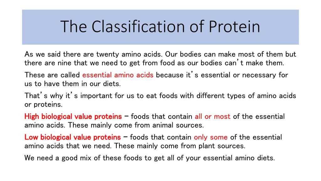 the classification of protein