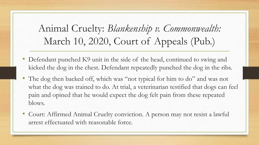 animal cruelty blankenship v commonwealth march