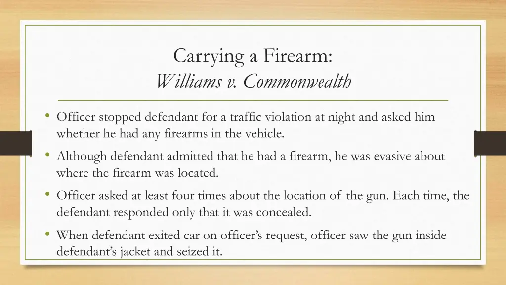 carrying a firearm williams v commonwealth