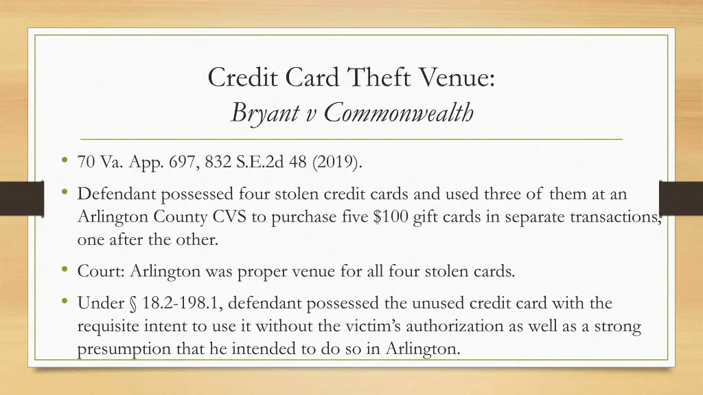 credit card theft venue bryant v commonwealth