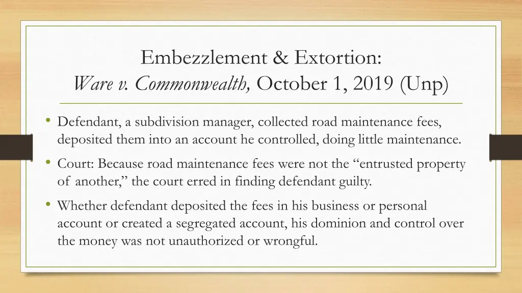 embezzlement extortion ware v commonwealth