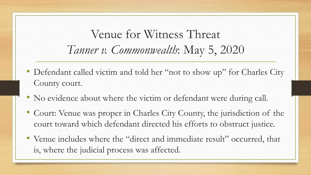 venue for witness threat tanner v commonwealth