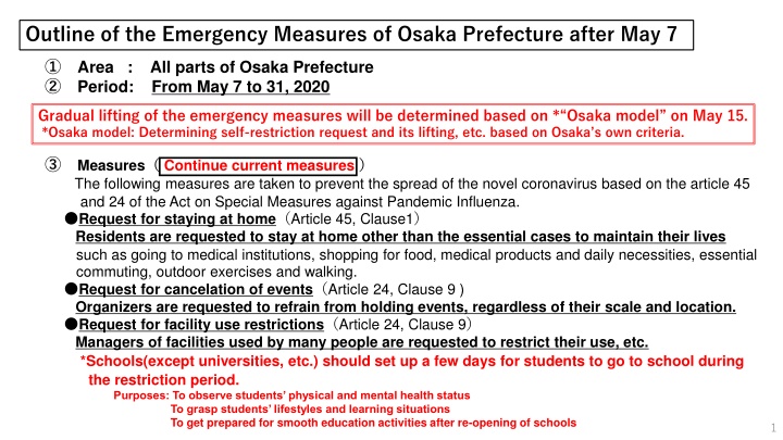 outline of the emergency measures of osaka