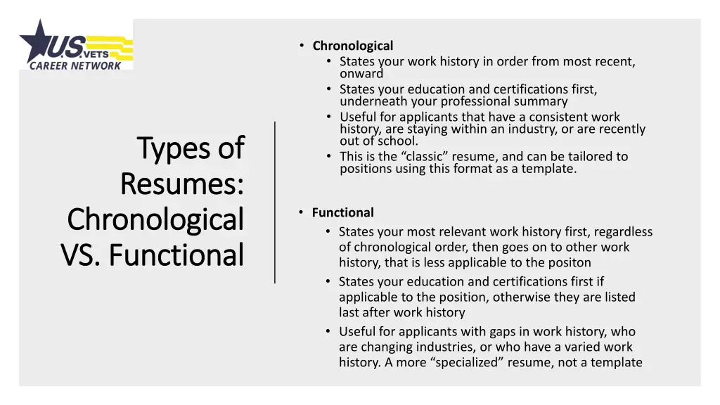 chronological states your work history in order