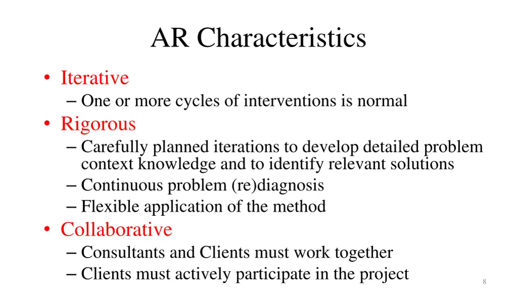 ar characteristics