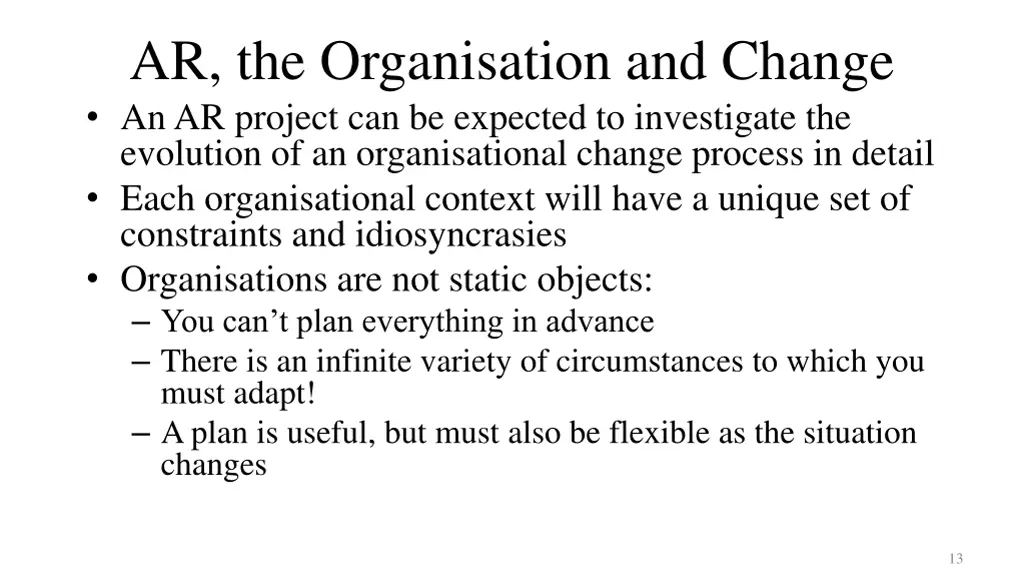 ar the organisation and change an ar project