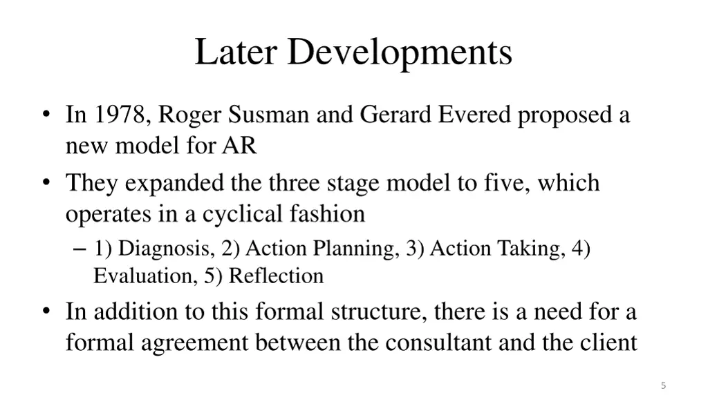 later developments