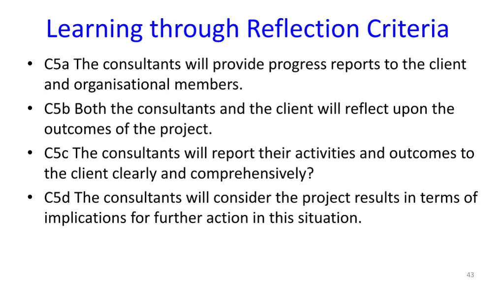 learning through reflection criteria