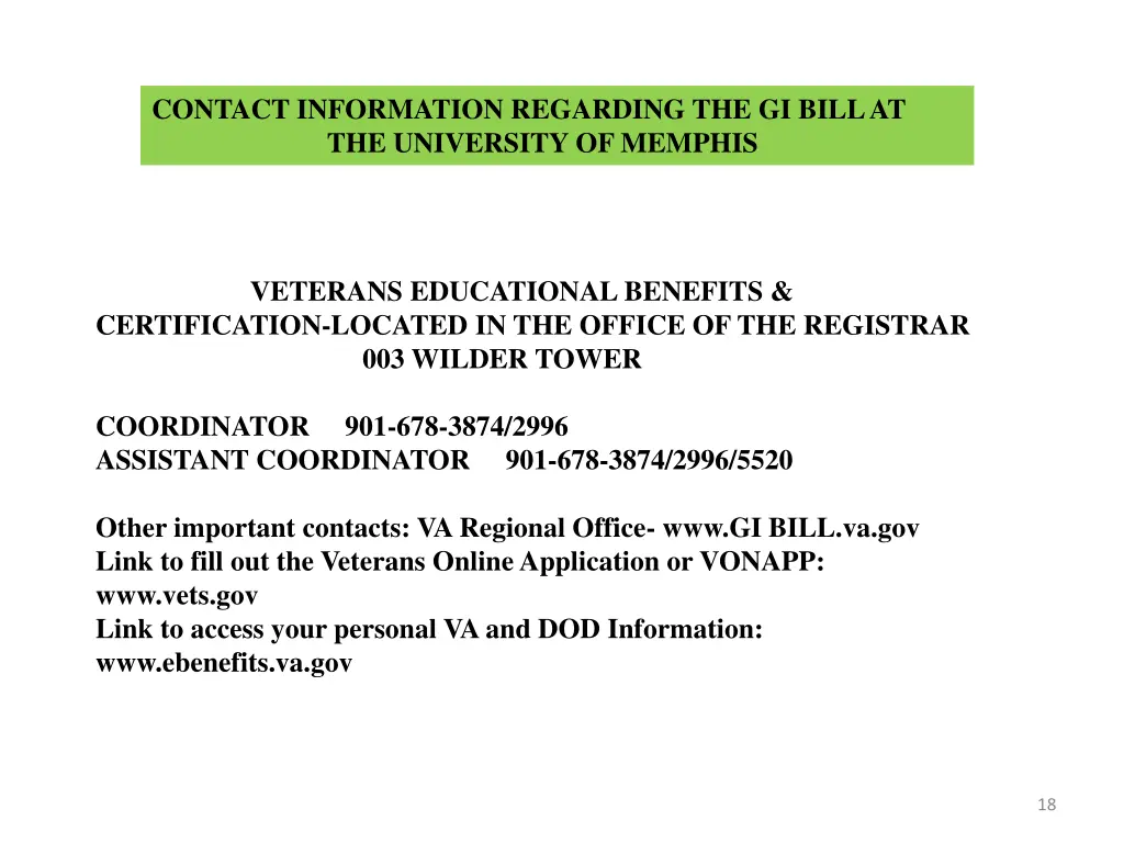 contact information regarding the gi bill