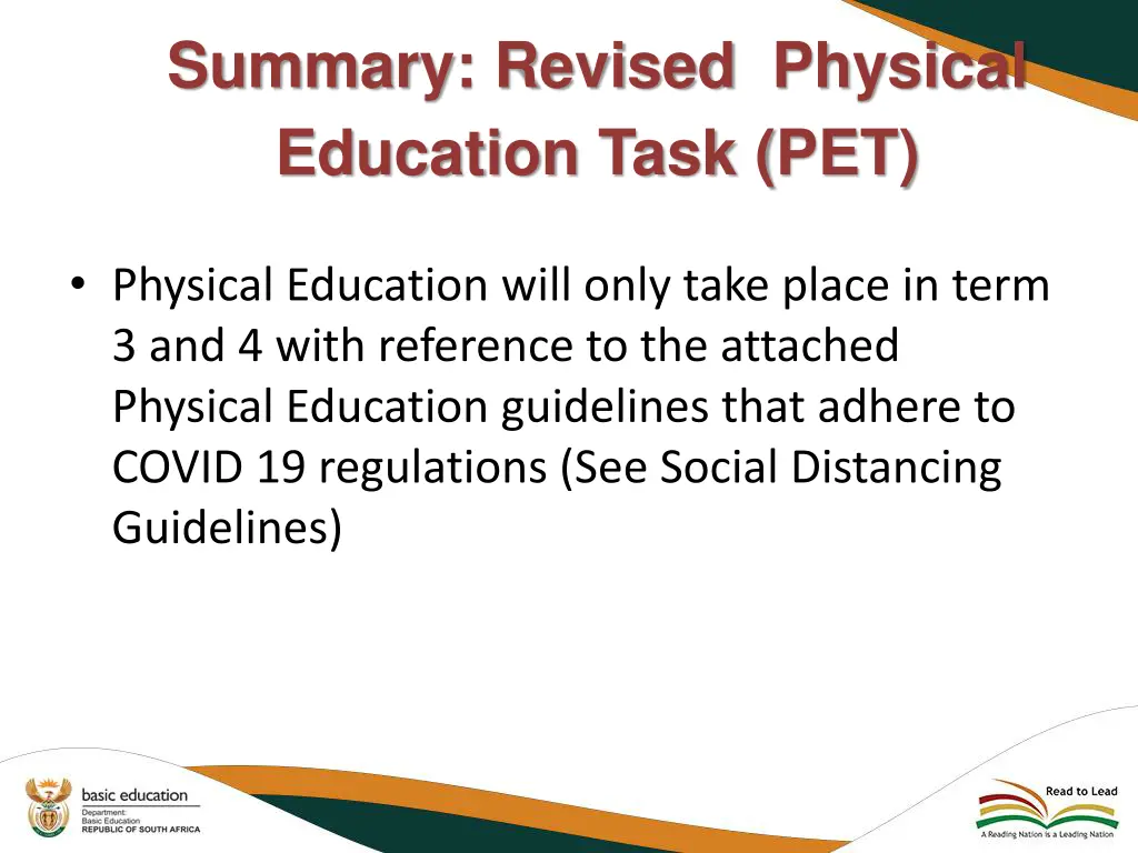 summary revised physical education task pet