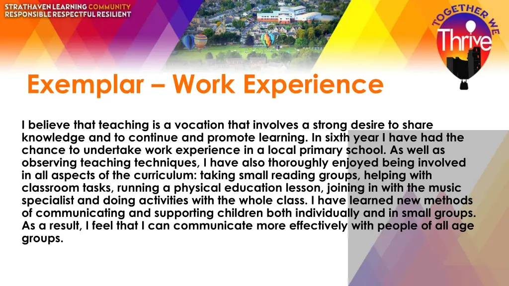 exemplar work experience
