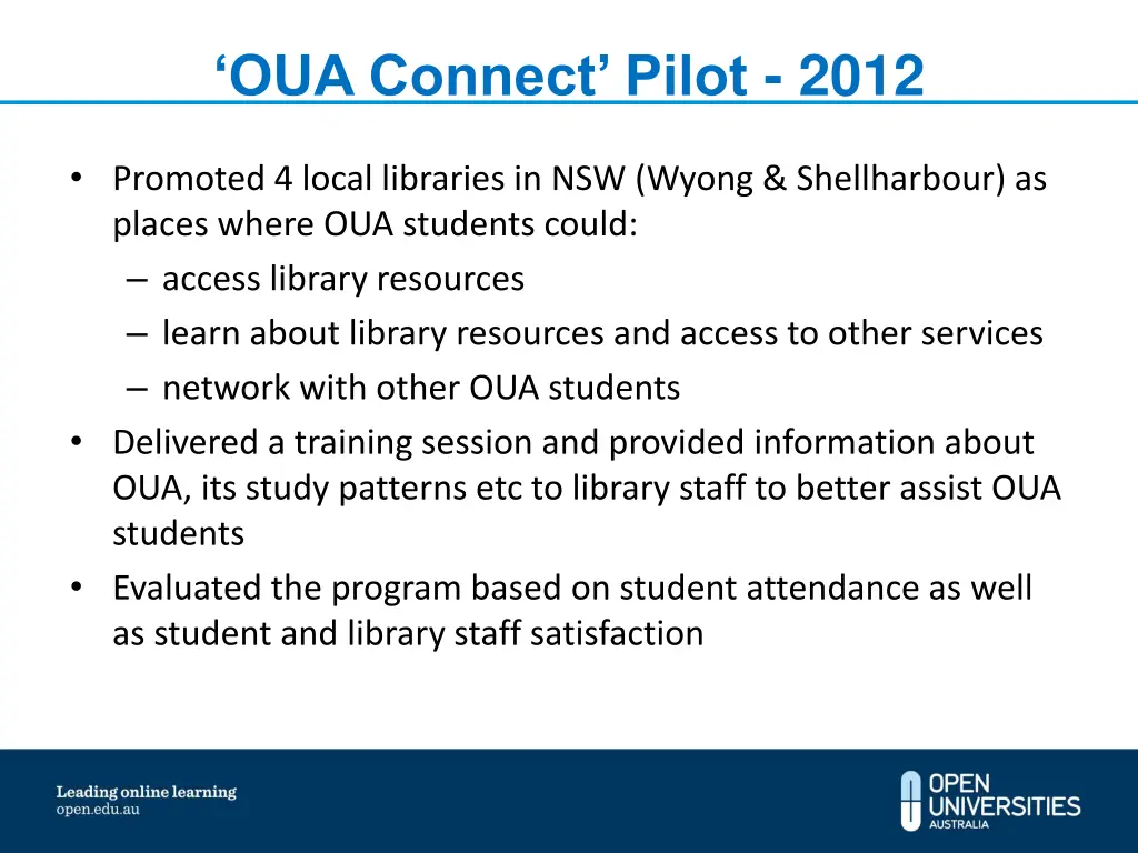 oua connect pilot 2012
