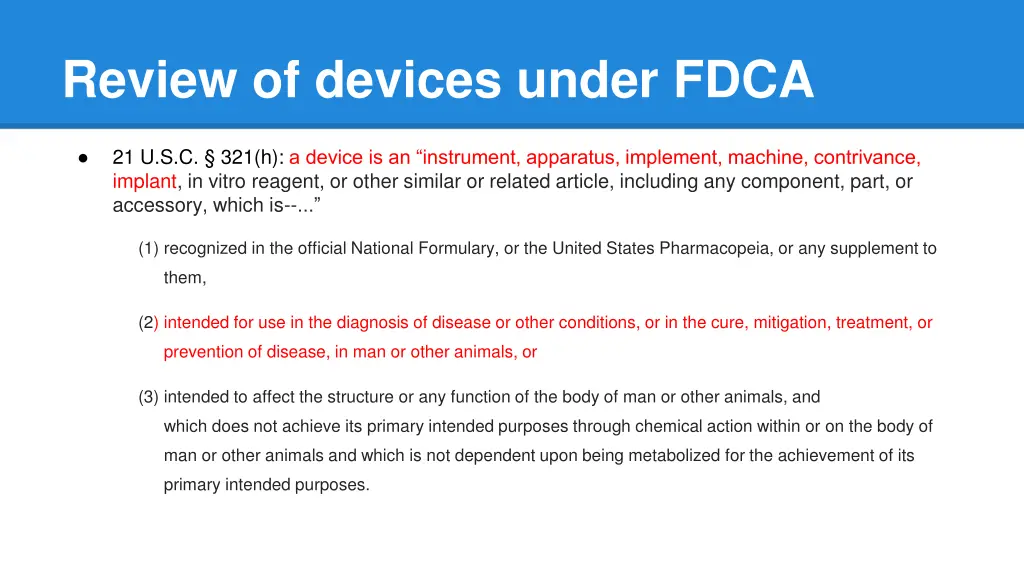 review of devices under fdca