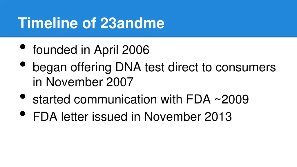 timeline of 23andme founded in april 2006 began