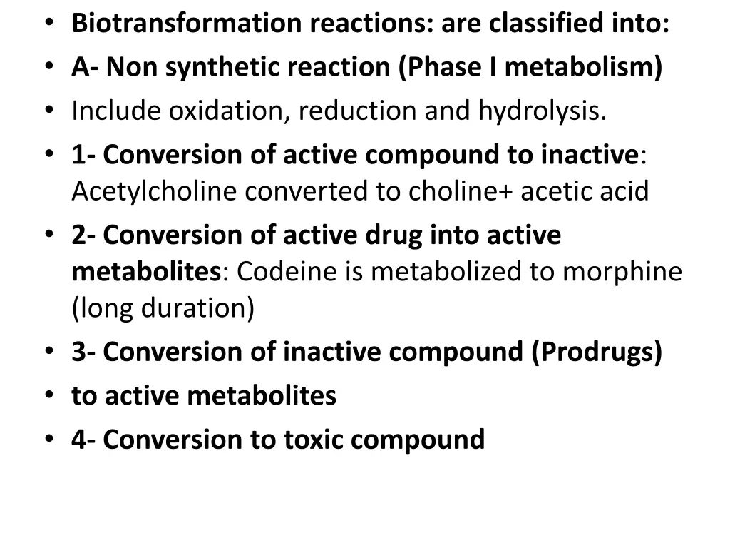 biotransformation reactions are classified into