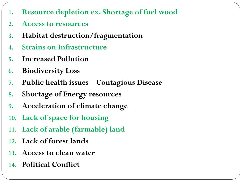 resource depletion ex shortage of fuel wood