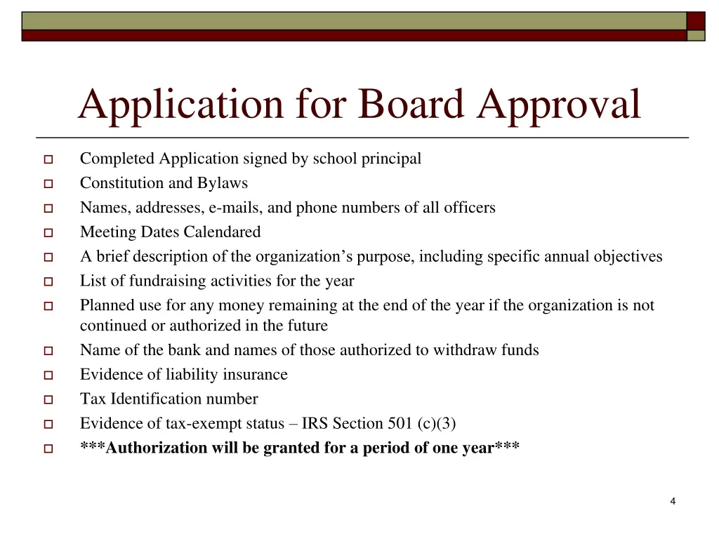 application for board approval