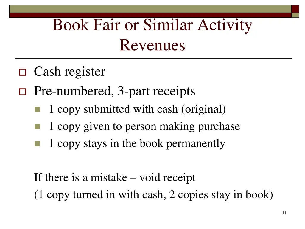 book fair or similar activity revenues