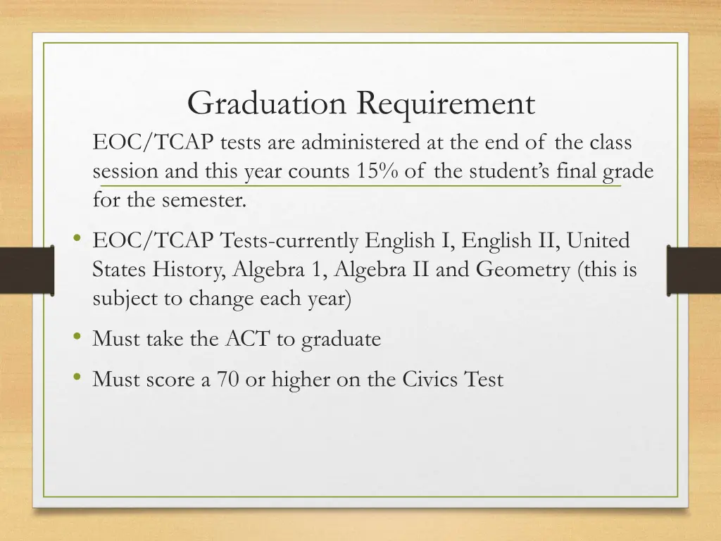 graduation requirement eoc tcap tests