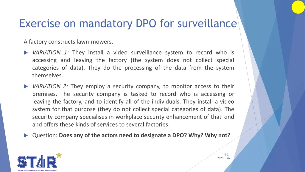 exercise on mandatory dpo for surveillance