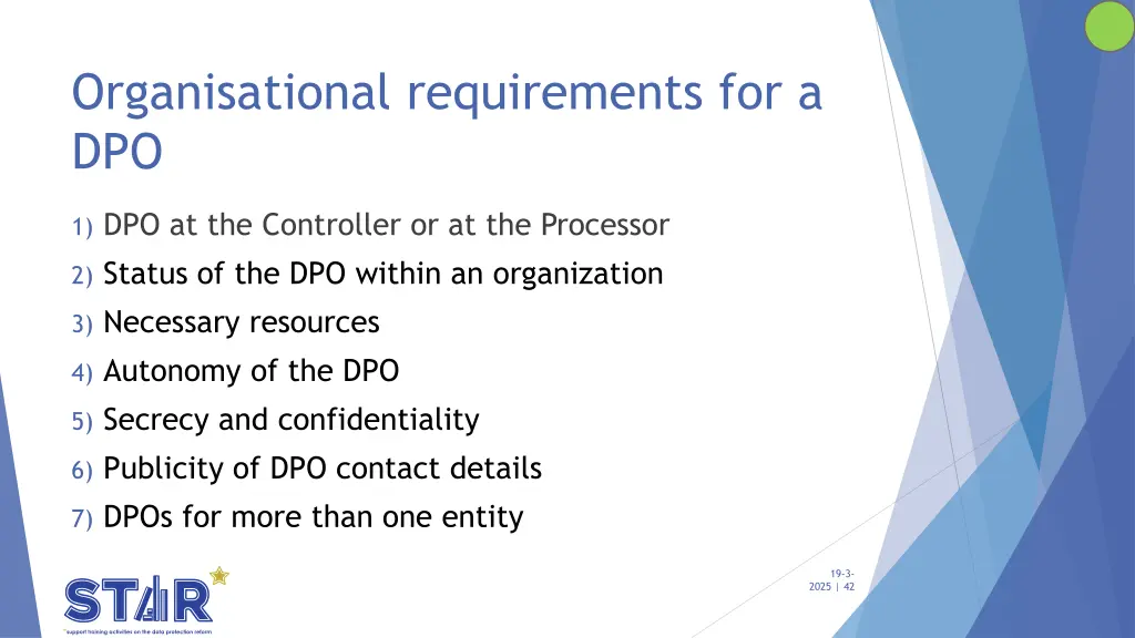 organisational requirements for a dpo