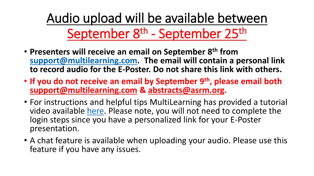 audio upload will be available between audio