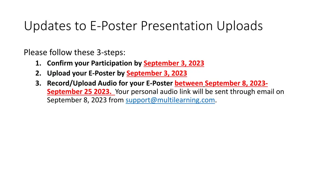 updates to e poster presentation uploads