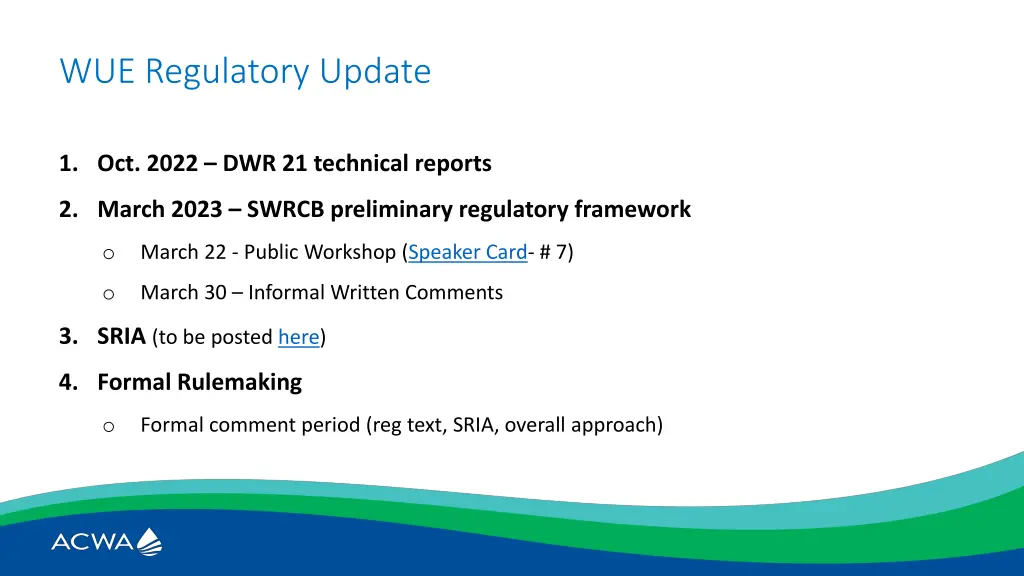wue regulatory update