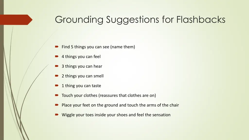 grounding suggestions for flashbacks