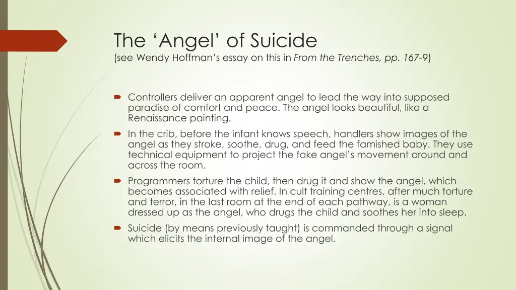 the angel of suicide see wendy hoffman s essay