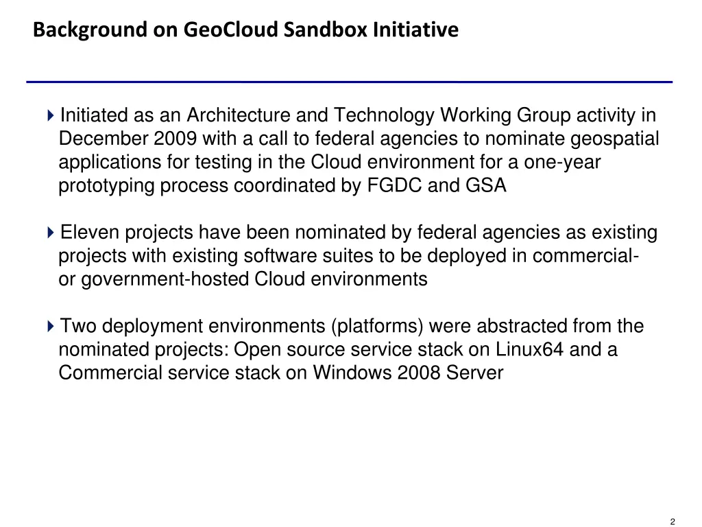 background on geocloud sandbox initiative