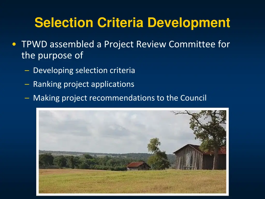 selection criteria development
