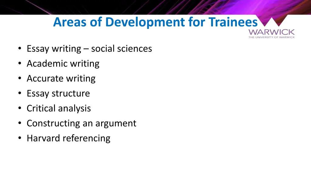areas of development for trainees