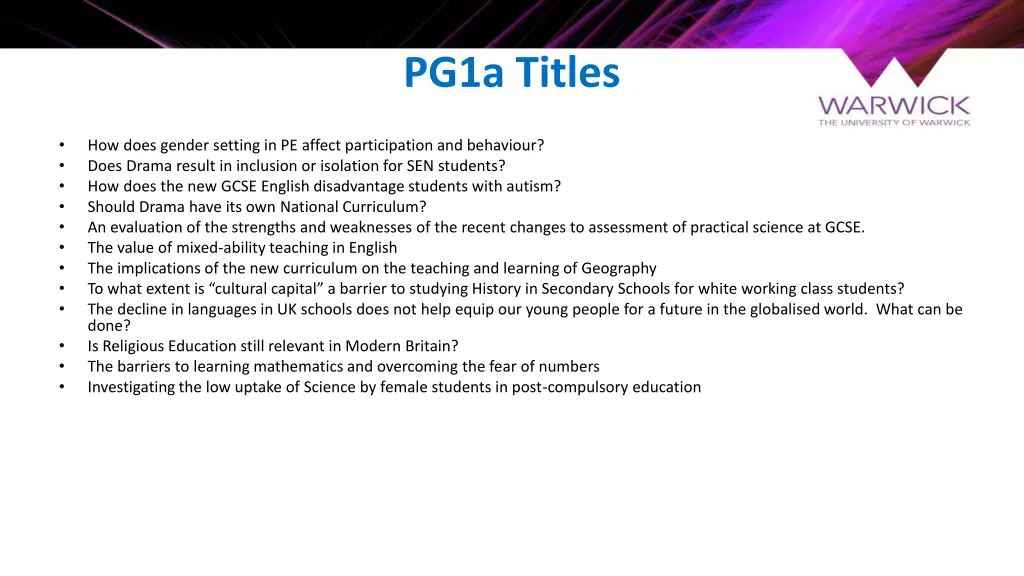 pg1a titles