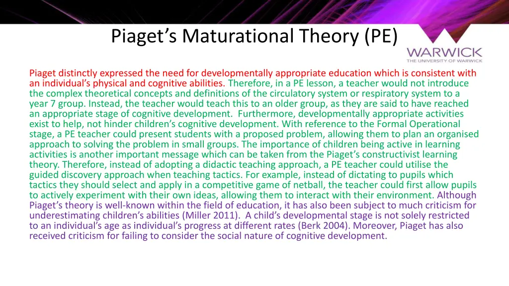 piaget s maturational theory pe