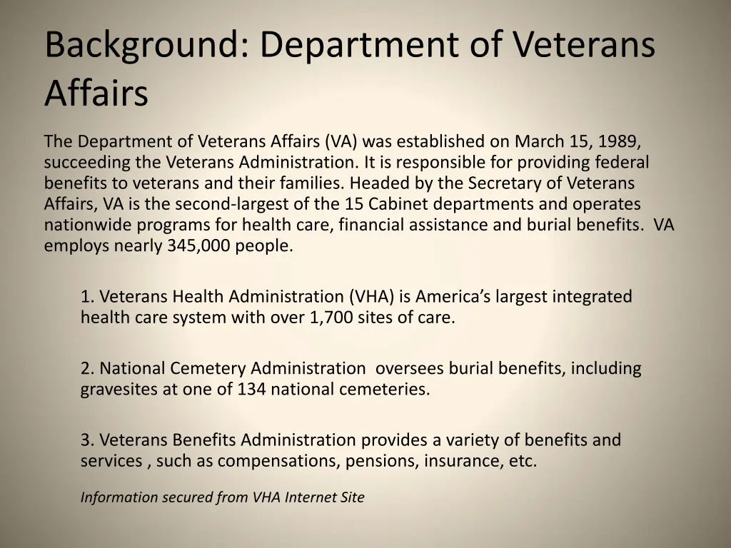 background department of veterans affairs