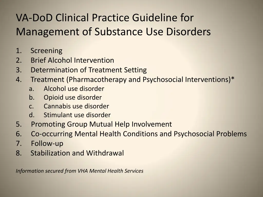va dod clinical practice guideline for management