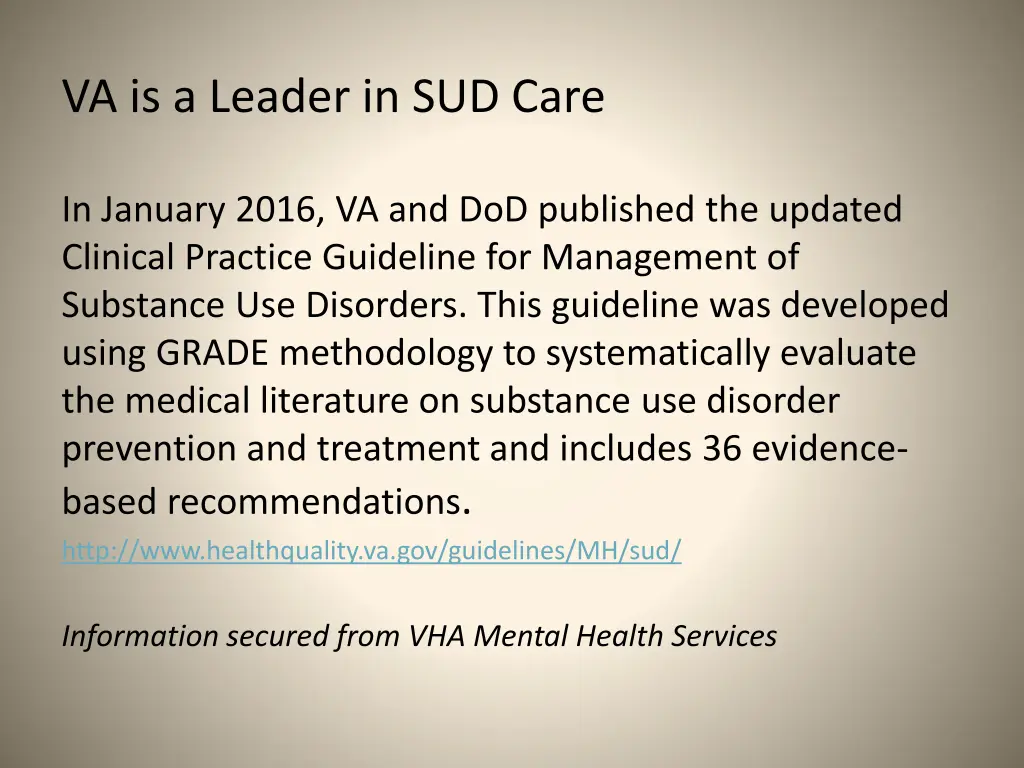 va is a leader in sud care