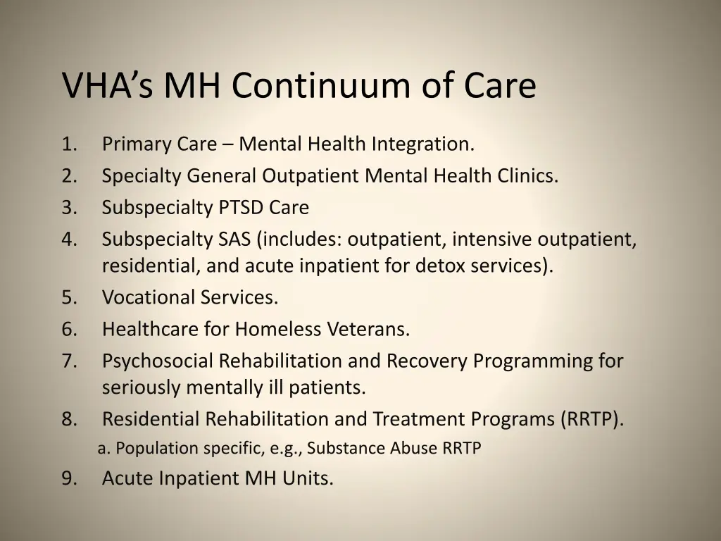 vha s mh continuum of care