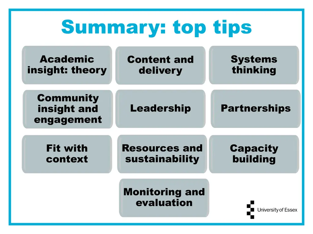 summary top tips
