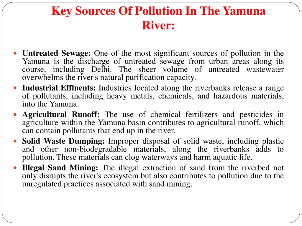 key sources of pollution in the yamuna river