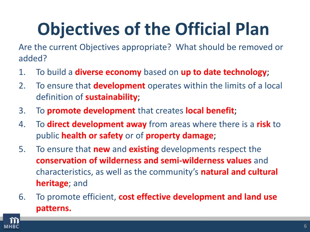 objectives of the official plan are the current