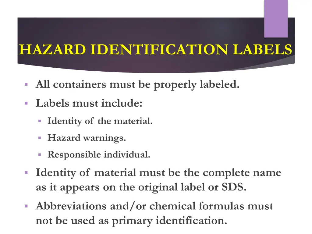 hazard identification labels