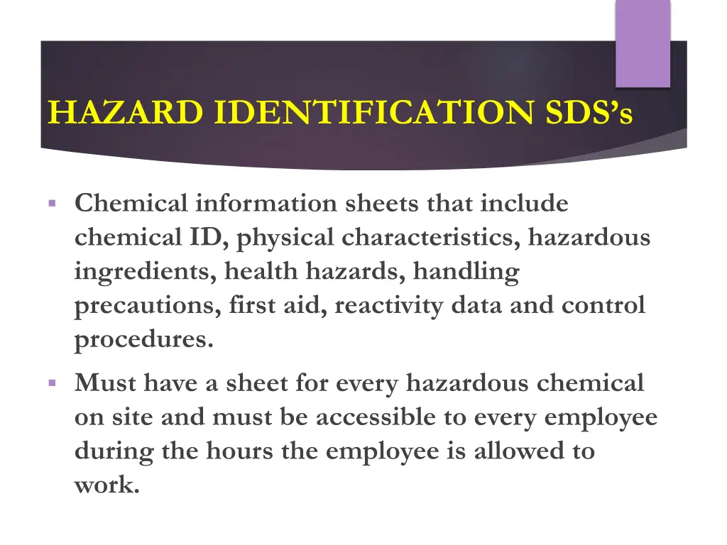 hazard identification sds s