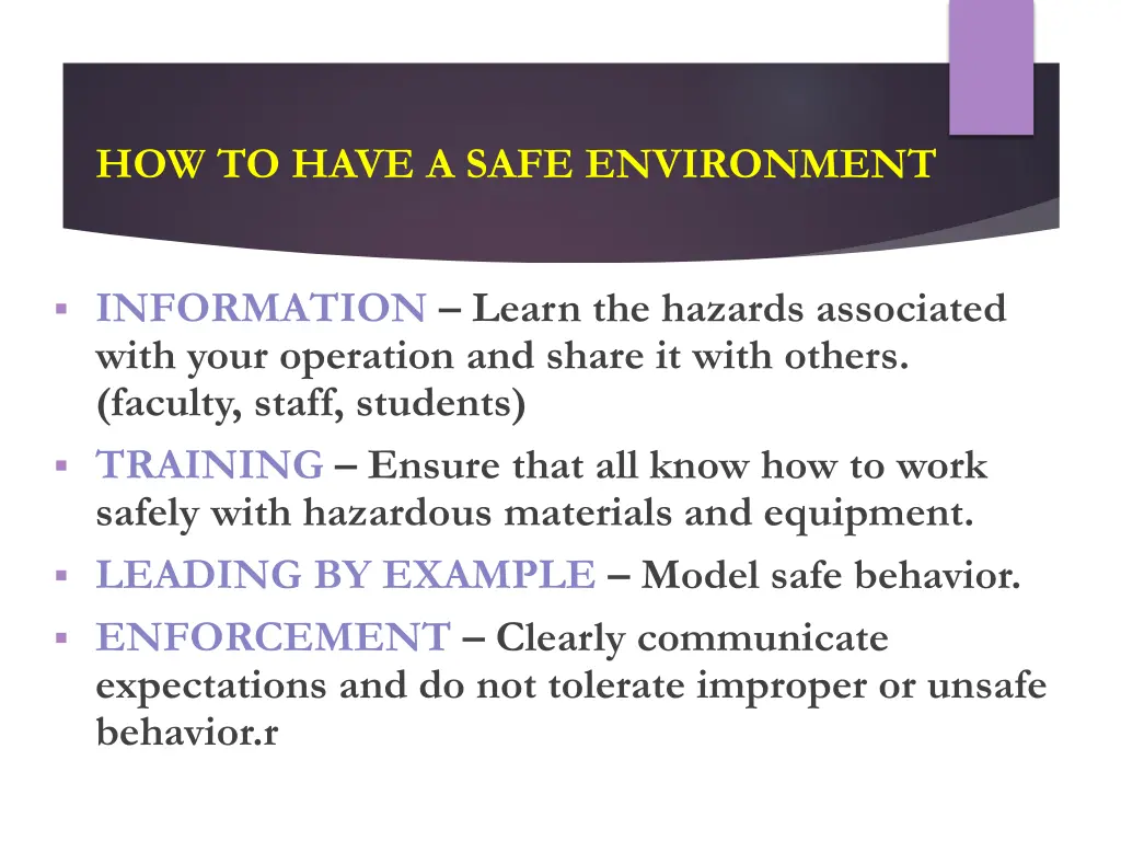 how to have a safe environment