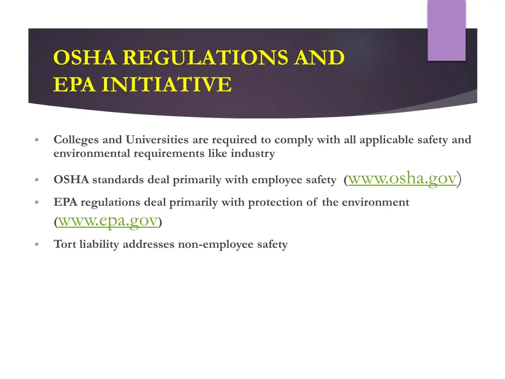 osha regulations and epa initiative